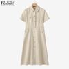 ZANZEA Женское повседневное свободное платье-рубашка с отложным воротником и коротким рукавом