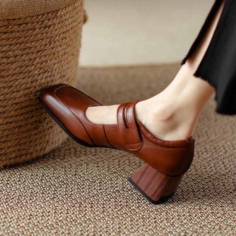 Мода 2025 Новые Ретро Туфли из Натуральной Кожи Женские Туфли-лодочки на Высоком Каблуке Мэри Джейн Туфли на Платформе Весна Лето Женские Вечерние Туфли Каблуки