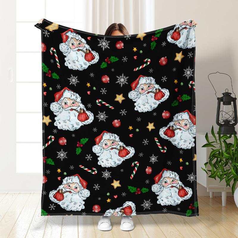 Christmas cartoon digitalprinted polyester Bedroom velvet flannel soft sofa cover blanket Fleece soft sofa cover blankets