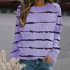 Women's Striped Printed Tops Casual Round Neck Long Sleeve Tops