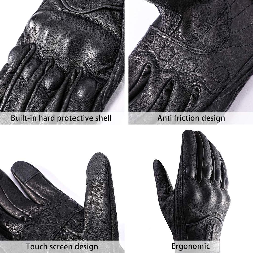 Harssidanzar Leather Motorcycle Gloves with Powersports Joint Protection Motorcycle Gloves Medium Men's Touchscreen, GM028JP, Black,