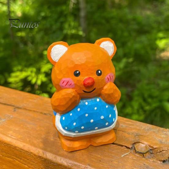 Ручная Резьба Липовая Медвежья Фигурка Ручная Резьба, Милый Деревянный Декоративный Фигурка в Фартуке, Ручная Работа Фигурка Статуэтка для Настольной Полки И