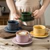 Vintage Style Coffee Cup and Set Ceramic Latte Cup Relief Vertical Pattern Cup Dishwasher Microwave Oven Disinfection Cabinet