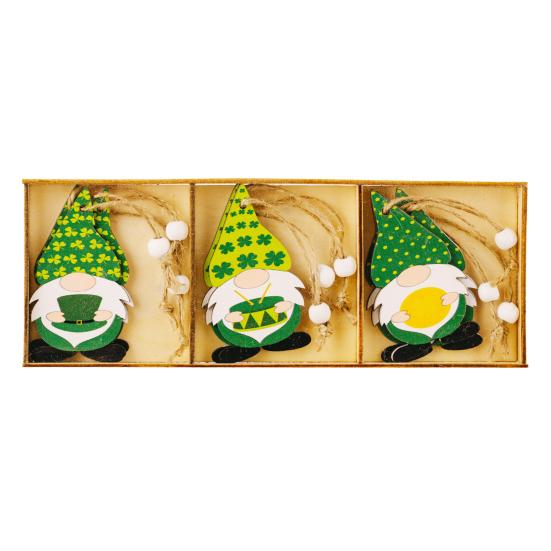 9 шт/коробка ул.. День Святого Патрика Подвески в виде гномов Мультфильм Подвесное отверстие Деревянные бусины Декор Трилистник с принтом Окна Двери Садовые украшения Празднование ирландского дня