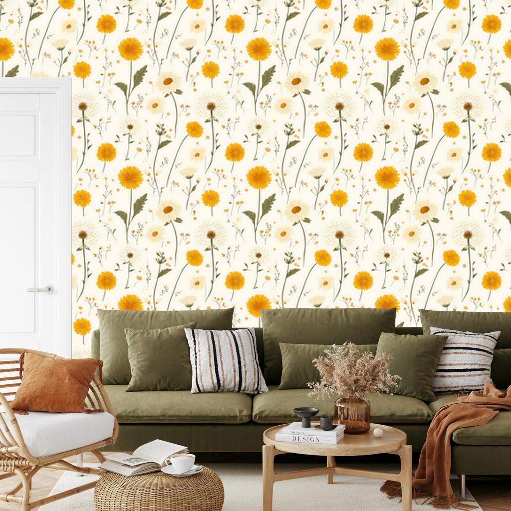 Dandelion Wallpaper White and Cream for Living Room and Bedroom 50x1000