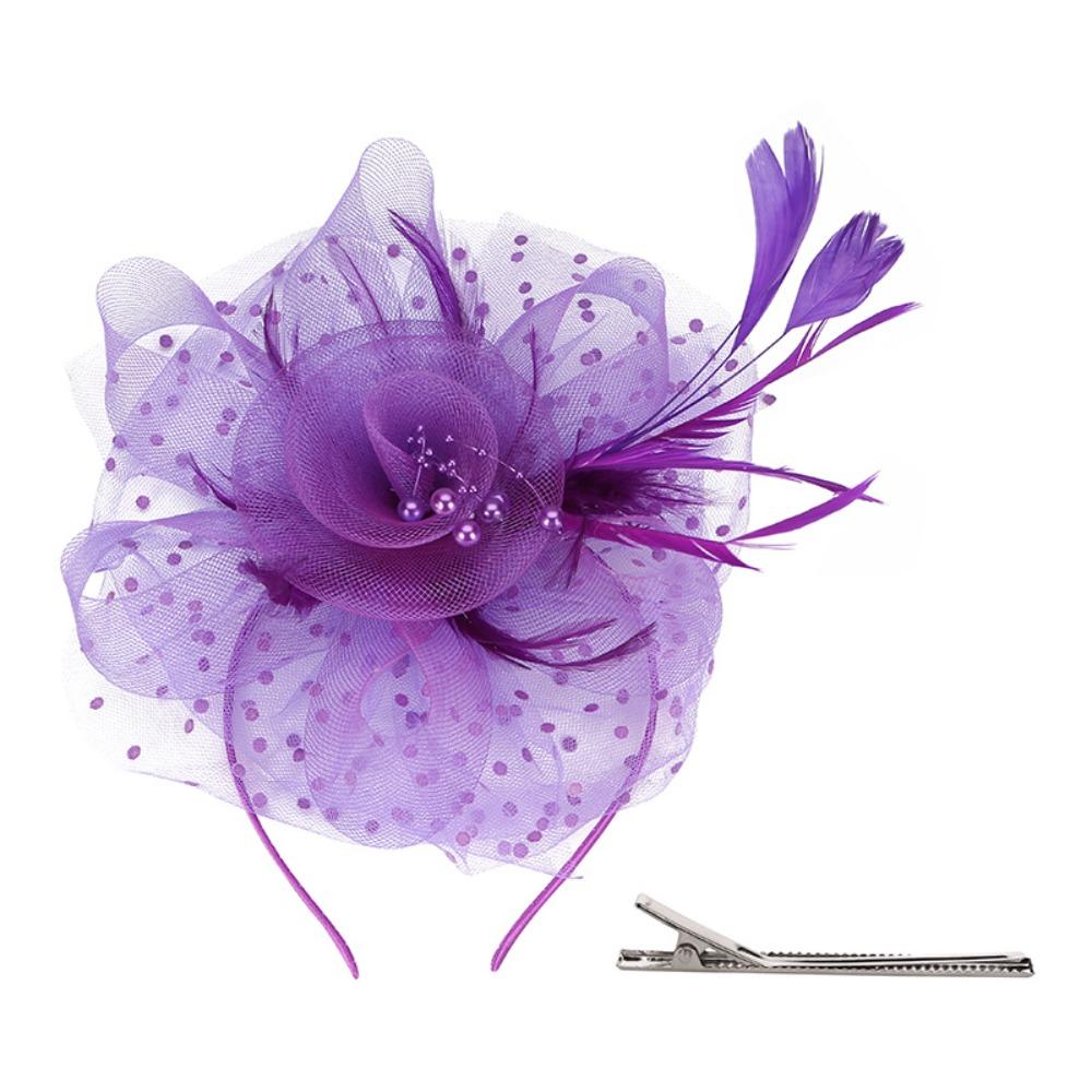 Polka Dot Feathers Fascinator Hat Elegant Bride Headdress Tea Party Mesh Hair Band Dance Show