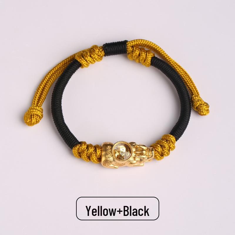 Dragon Knot Gold-Plated Silver Pixiu Bracelet - Handmade Woven Copper, Couple Style, Thai Sand Gold Design for Luck and Fortune.
