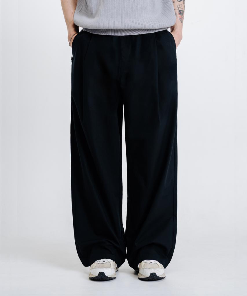 LEMAIN SECOND Linen-Like Elastic Waist Wide Pants [Black]