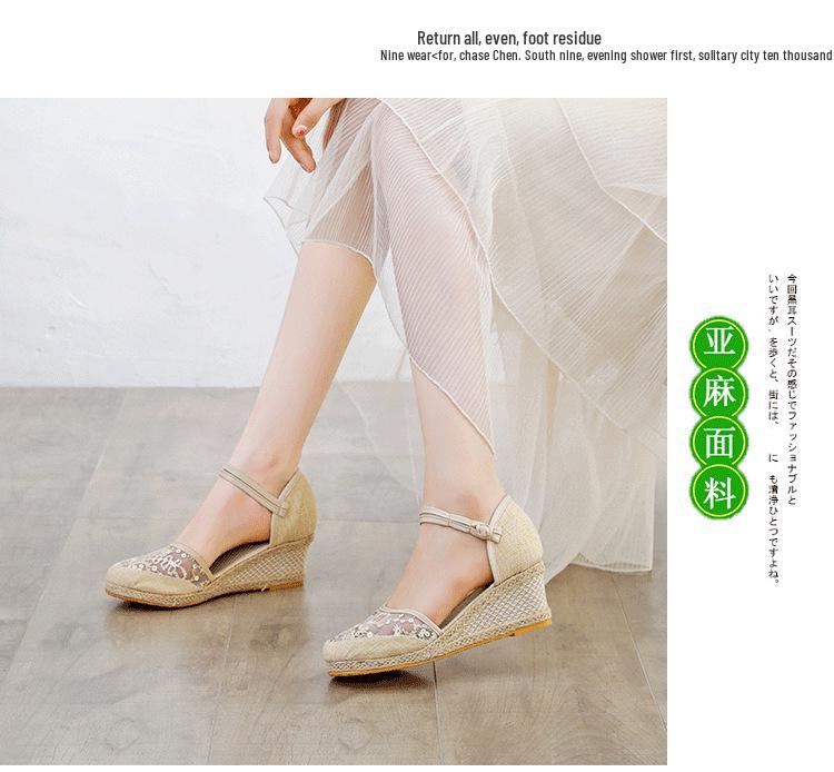 Универсальные женские летние босоножки на танкетке: Туфли на высоком каблуке с ремешком, закрытым носком, дышащей сеткой и шнуровкой с пряжкой.