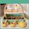 Двухъярусная деревянная подставка для десертов с чайным сервизом. Торты для детей для когнитивного развития