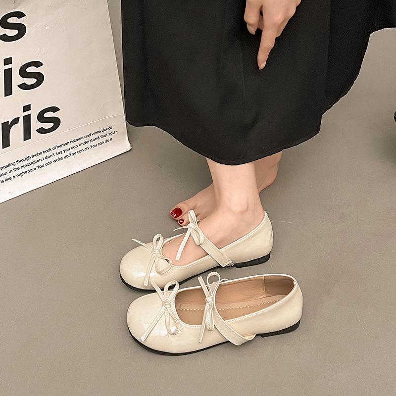 2025 Новые туфли феи круглый носок внутренние балетки одинарные туфли бант плоские туфли Мэри Джейн туфли бини низкий каблук