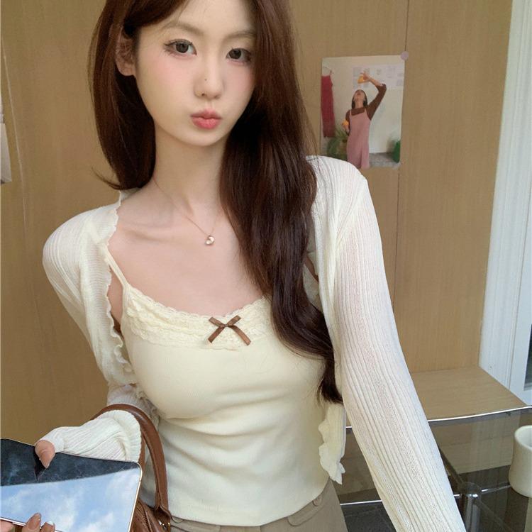 Пикантный кружевной топ-ками с открытой спиной и бантом, с нагрудными вкладышами – Бесшовный короткий топ