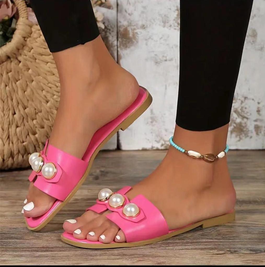 Женские тапочки Pearl Flat Slippers 2023 года — легкие пляжные сандалии на низком каблуке