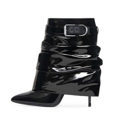 Модный новый европейско-американский плиссированный полусапог на шпильке с острым носком, однотонные модные сапоги для юбок 43