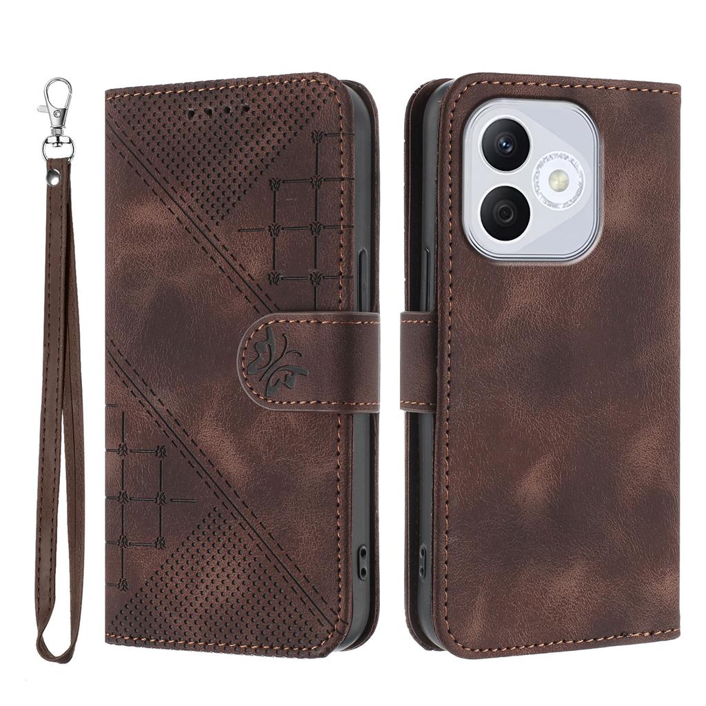 For Honor 400 Lite Leather Wallet Case Butterfly Flower Imprinted Phone Cover with Strap