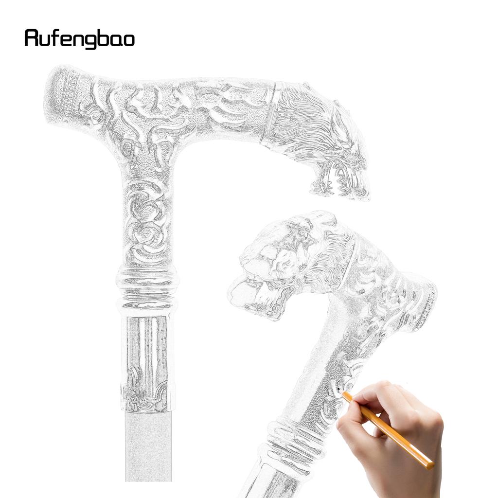 Golden White Wolf Handle Luxury Walking Stick Party Fashion Elegant Walking Stick Decorative Cospaly Cane Knob Crosier 88cm