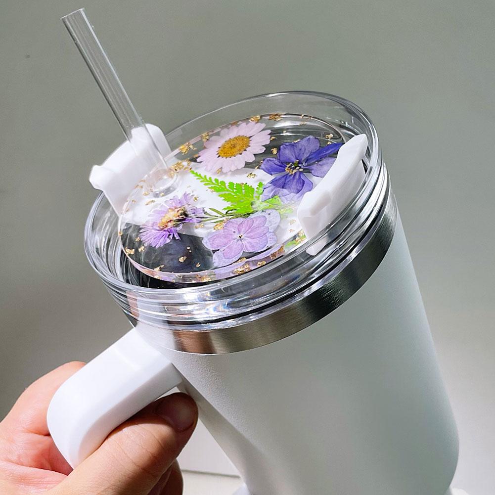 Изысканная крышка из сухоцвета для крышки Stanley Cup, силиконовая крышка, сушеные аксессуары, 40 унций, водяной цветок C5A3