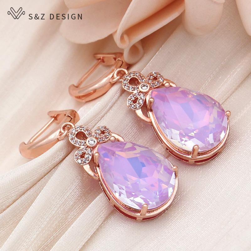 Модные висячие серьги цвета розового золота с каплями воды и кристаллами для женщин, свадебные серьги-капли с кубическим цирконием, ювелирные изделия