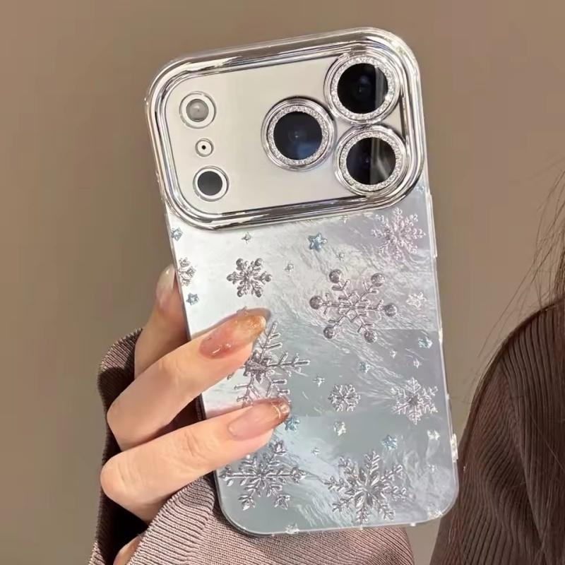 Зимний Рождественский Чехол для телефона с блестками и снежинками для iPhone 17 16 Pro Max 15 14 13 12 Pro 11 Ударопрочная силиконовая задняя крышка