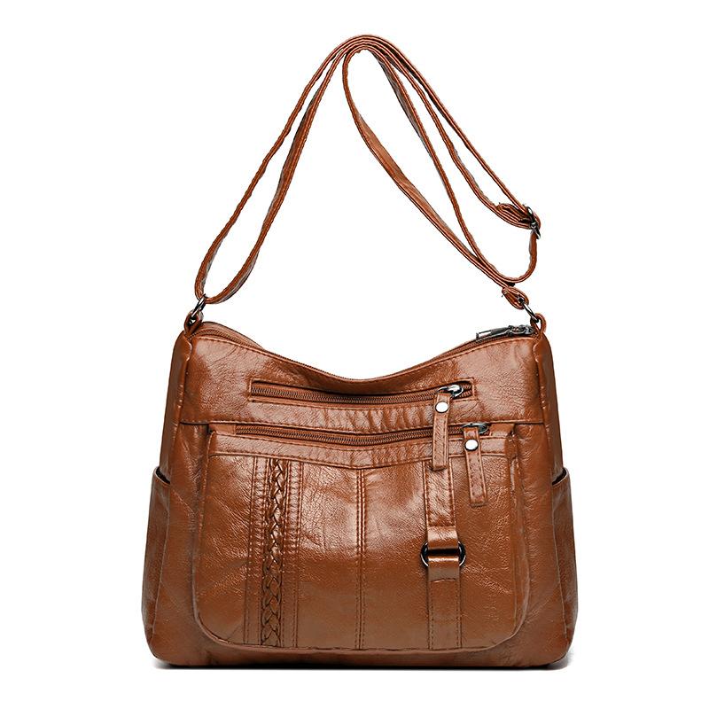 Female Soft Leather Large Capacity Middle-Aged Shoulder Crossbody Bag Multi-Layer Mother Bag
