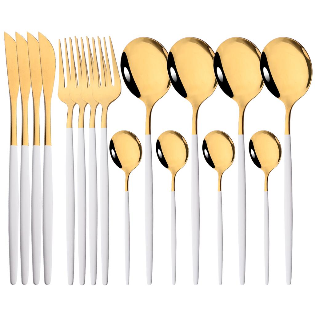 16pcs Pink Gold Dinnerware Tableware Set Mirror Stainless Steel Cutlery Kitchen Knife Fork Spoon Restaurant Wedding Flatware Set