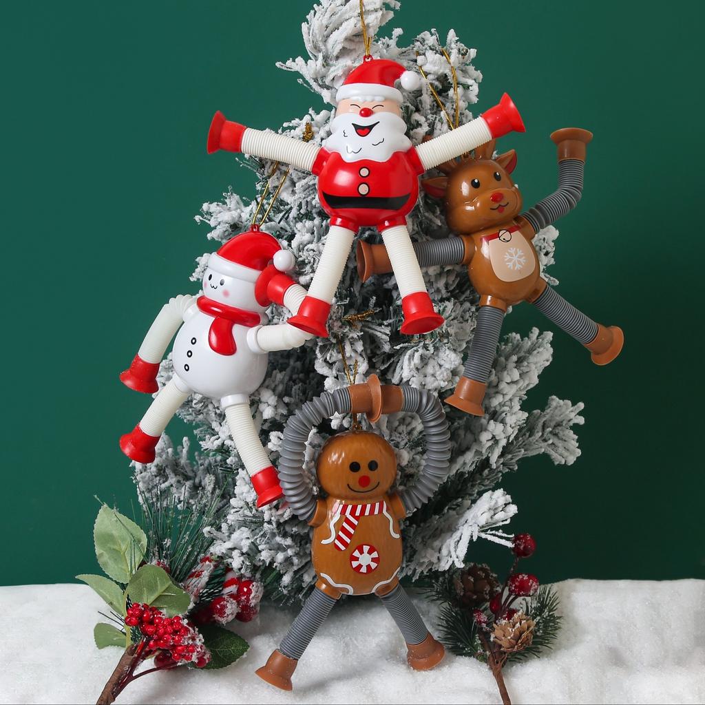 4 шт. Телескопические игрушки-трубки, Рождественское украшение, Игрушка-трансформер. Рождественский кулон Дед Мороз/Снеговик/Олень/Пряничный человечек