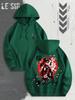 Japanese girls hooded sweater men and women, cherry blossom Japanese front and rear print rose red loose pullover hoodie