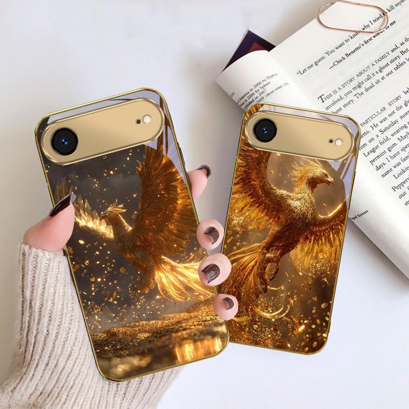 Роскошная золотая птица для iPhone 17 Pro Max 16 17 Pro 15 Pro 14 13 Plus 12 Mini 11 Pro Max XR 16E 17 Air Золотой стеклянный чехол для телефона