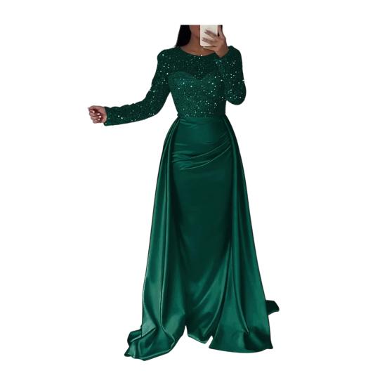 Платье макси с длинным рукавом из прозрачной сетки с пайетками для женщин, свободное блестящее А-силуэтное длинное платье, формальное коктейльное вечернее платье