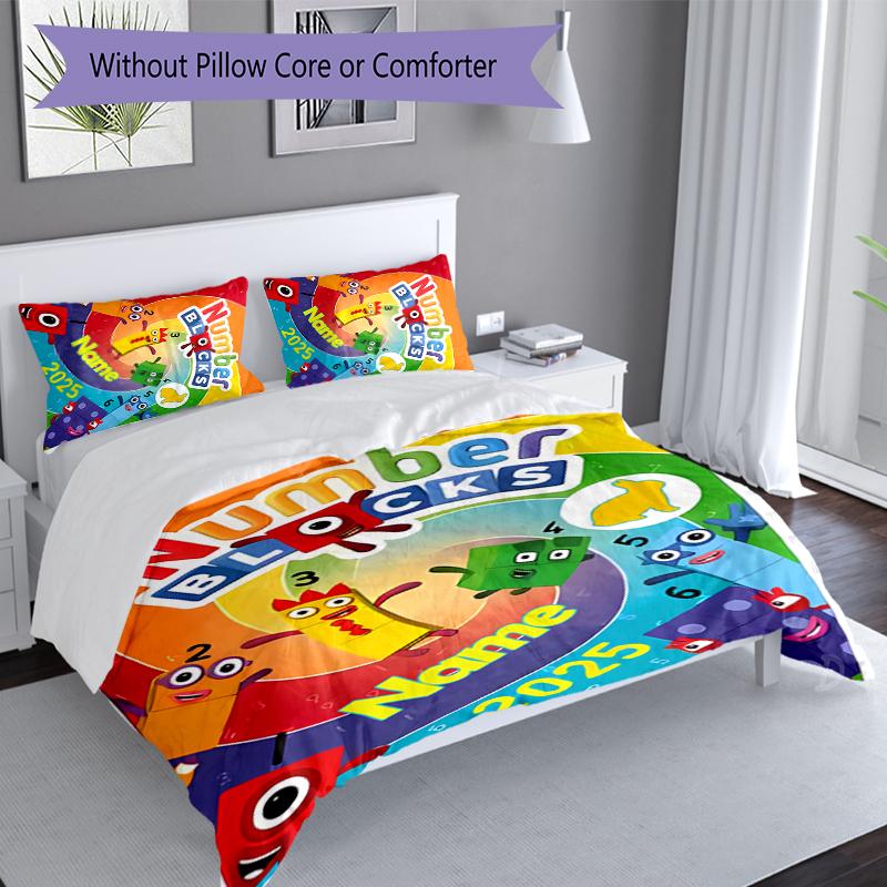 3pcs Custom Name Numberblocks Set,Includes 1 Duvet Cover and 2 Pillowcases,All-season Bedroom Decor