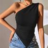 2025 New Fashionable Casual Women's T-Shirt Solid Color Single Shoulder Asymmetrical Slim Fit Top One-Piece Neck