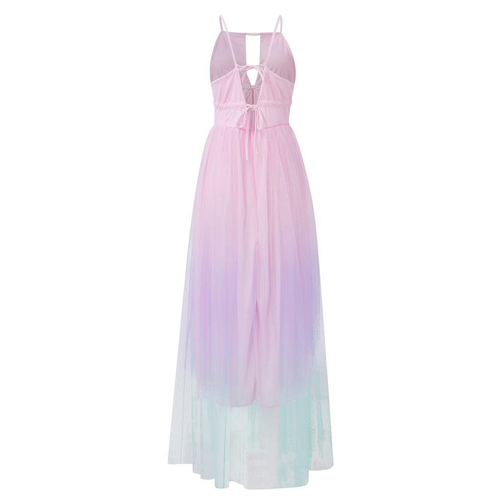 Женское сексуальное вечернее платье с открытой спиной и молнией на бретельках, градиентное платье без рукавов