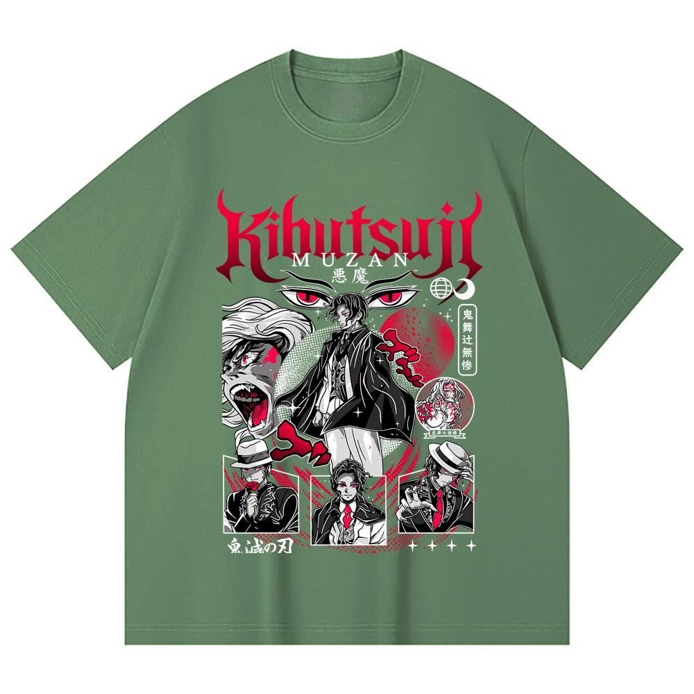 230 Gsm 100% Cotton Demon Slayer V34 Muzan Print Unisex Heavy Cotton T Shirt