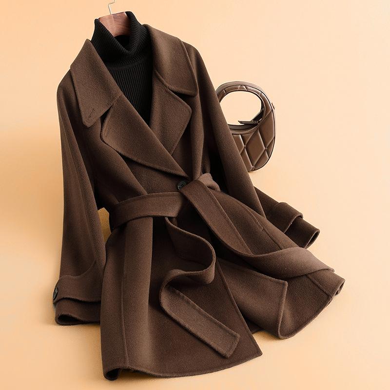 Double-sided Wool Coat Women's Medium and Long Spring New Woolen Coat High-end Small Woolen Coat