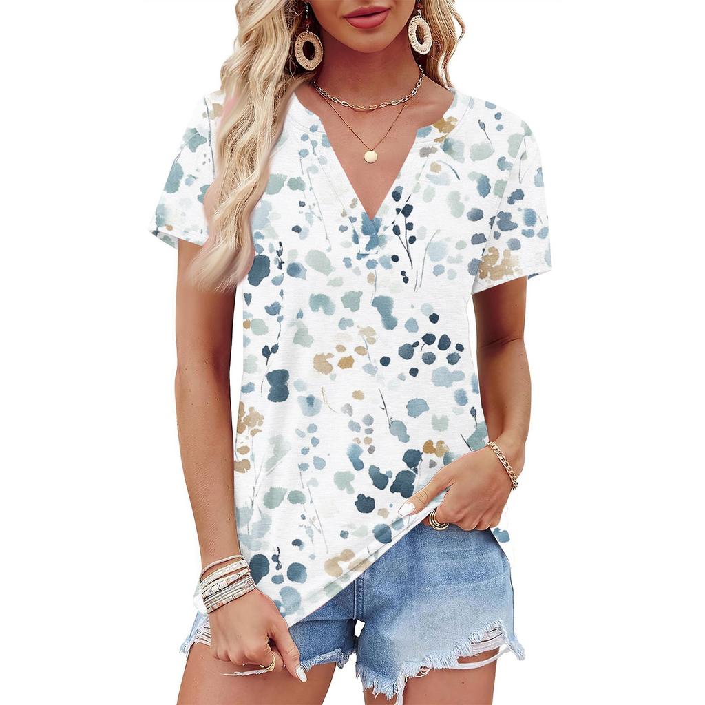 Женская летняя рубашка с коротким рукавом и V-образным вырезом с цветочным принтом, деловая повседневная свободная футболка, трендовая модная одежда, топы