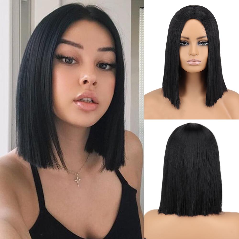 MISS WIG Short Straight Orange Wig With Bangs Synthetic Fiber Wig African American White Female Cosplay/Party/Daily Wig