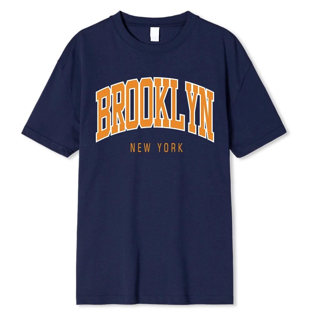 Мужская футболка Brooklyn New York Hip Hop Funny Printing, летняя свободная футболка из 100% хлопка, дышащая футболка с заниженной линией плеч, мужская одежда