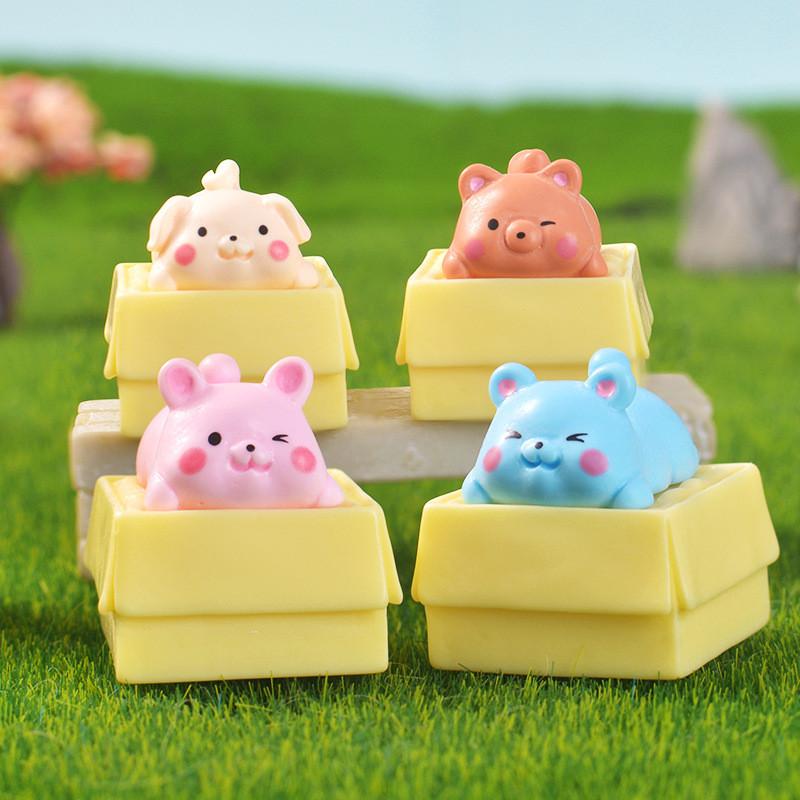   4Pcs/set Cartoon Animal Miniatures Diy Resin Ornament Fairy Garden Decoration Moss Terrarium Micro Landscape  