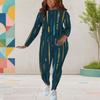 Women Plus Size Colorful Printed Round Neck Long Sleeve Top And Fitted Pants Two Piece Set