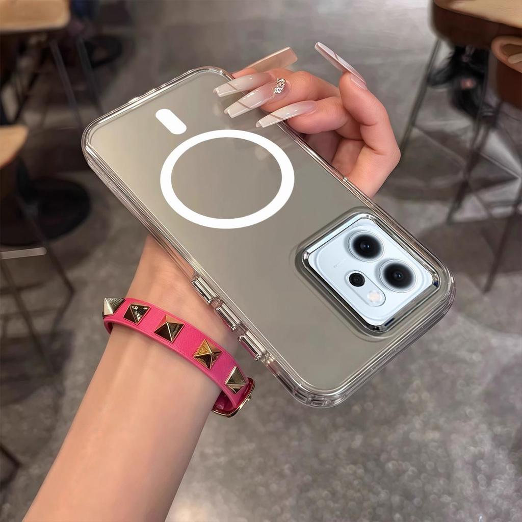 Case for OPPO Reno14 F 5G Minimal Semi-Transparent Magnetic Casing Raised Electroplated Lens Bezel Anti-Slip Drop Resistant Protective Shell