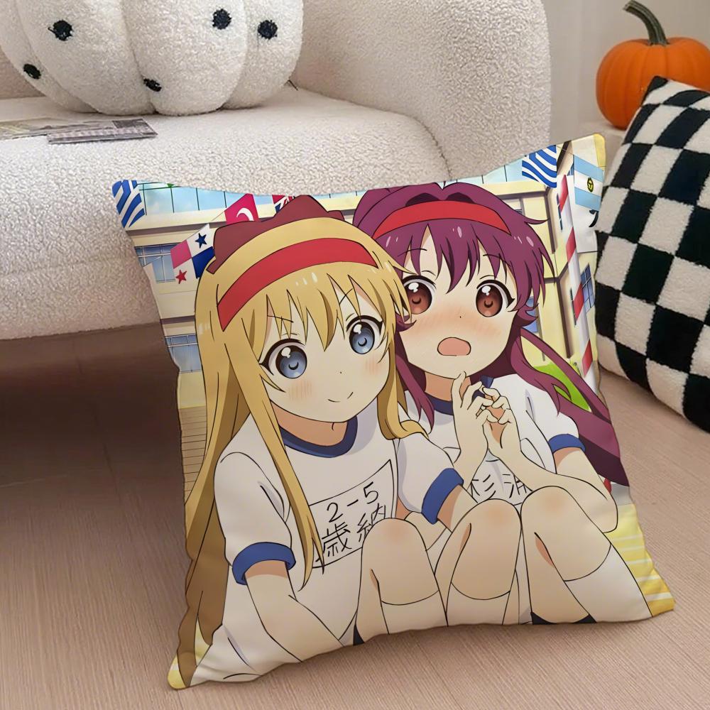 Классическая Забавная Японская Аниме Y-Yuru Yuri Наволочка Чехол для Подушки Скрытая Пуговица Прочный Полиэстер Подушка на Стул