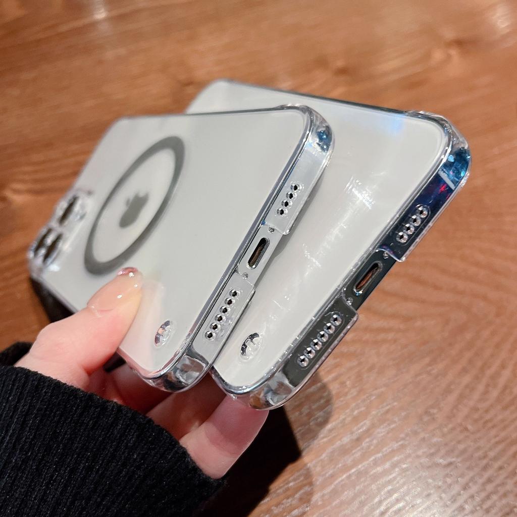 Frameless Clear Wireless Charging Magnet Case For iPhone 15 14 13 12 11 Pro Max XS XR 8 7 Plus Lens Protector Bumper Hard Cover