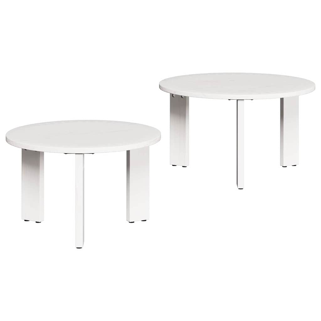 Coffee Table Set 2 pcs White Solid Pine Wood