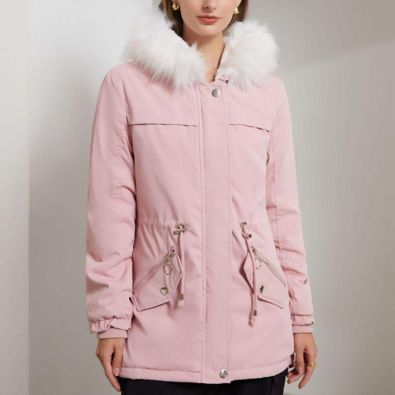 VANGULL Брендовое женское флисовое хлопковое пальто средней длины, теплое с меховым воротником, свободное зимнее пальто, однотонное пальто