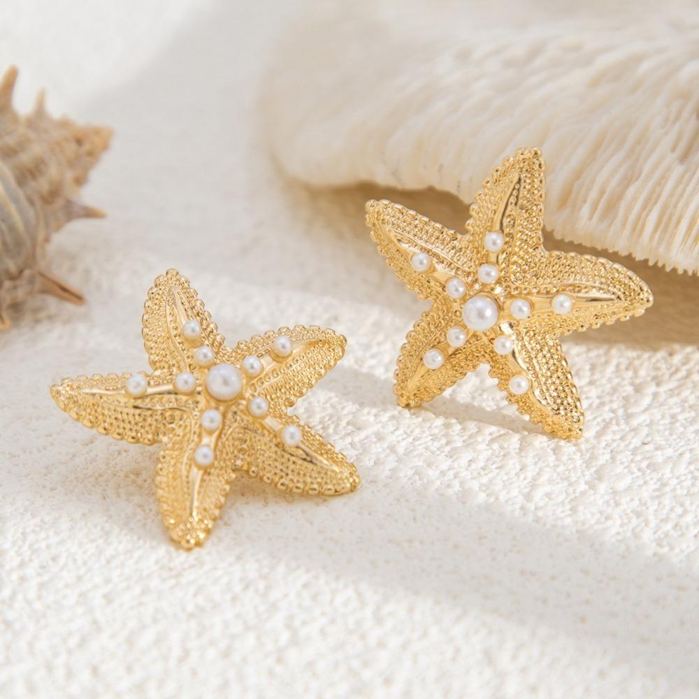 Bohemian Starfish Stud Earrings Scallop Starfish Pendant Earrings Shell Drop Earrings Women