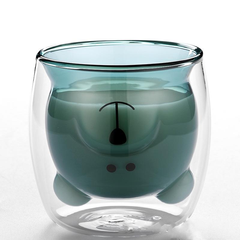 Креативная двухслойная кофейная кружка с милым медведем, двойная стеклянная чашка, картонная чашка для молока с изображением животных, женская милая кошка, утка, собака, подарок, Рождественский подарок