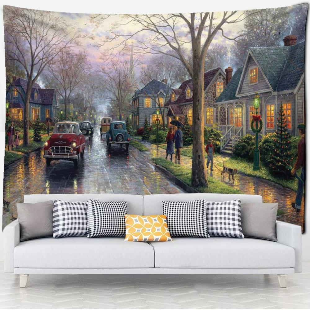 Лесная хижина гобелен настенная картина маслом фон ткань печать психоделическое колдовство богемный декор