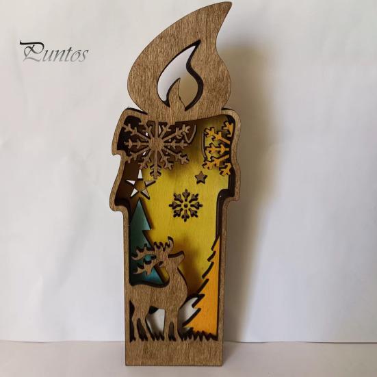 Рождественская свеча, настольное украшение, светящаяся деревянная свеча, деревенский олень, снежинки, свеча для украшения рождественской вечеринки