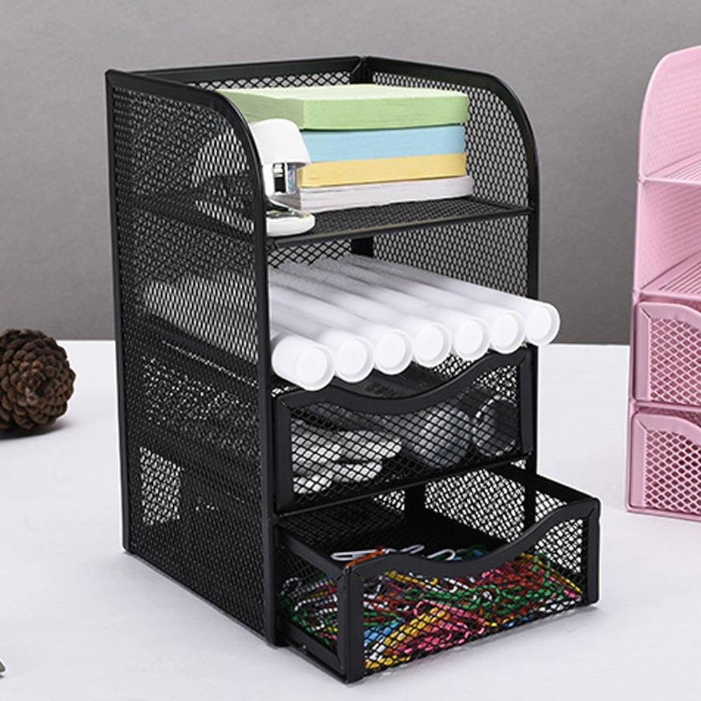 Black Desktop Organizer Metal Stationery Organizer Pen Container Desk Organizer For Home