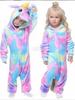 Children's Autumn Winter Flannel Homewear Cartoon Animal Onesie Boys and Girls One-piece Pajamas Hooded Loungewear